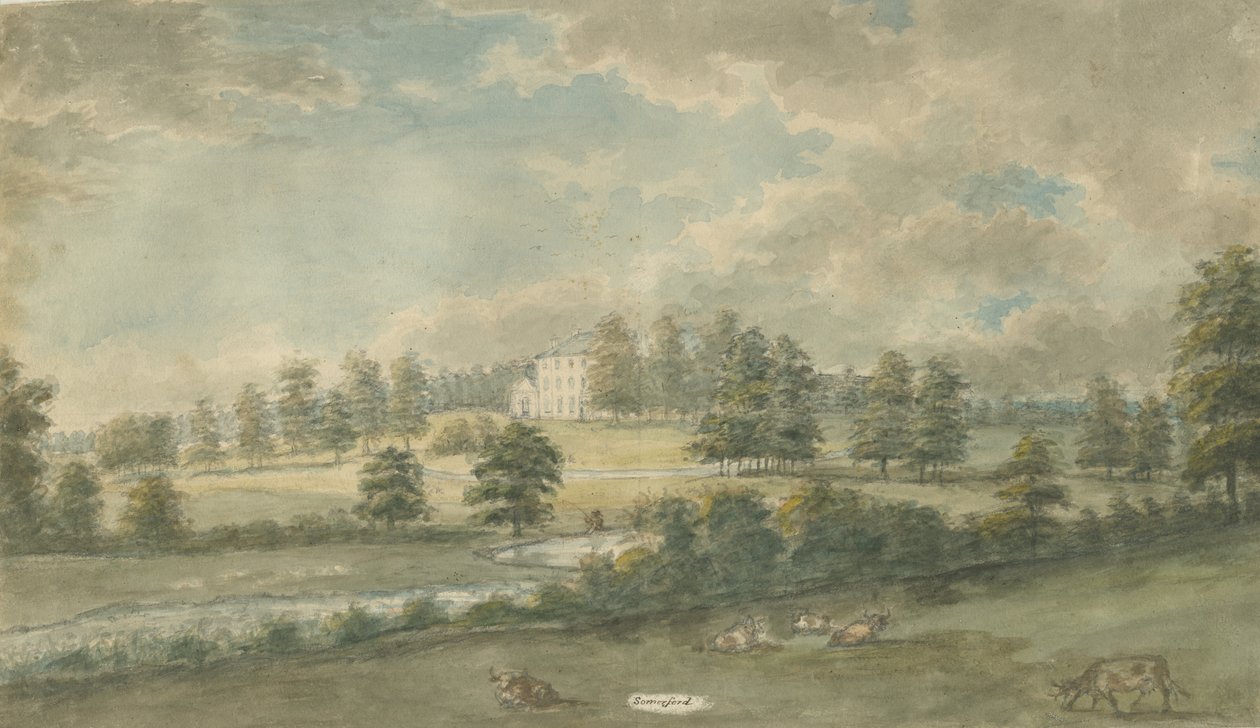 Somerford Hall: akvarellimaalaus, nd [1762-1802] tekijältä Stebbing Shaw