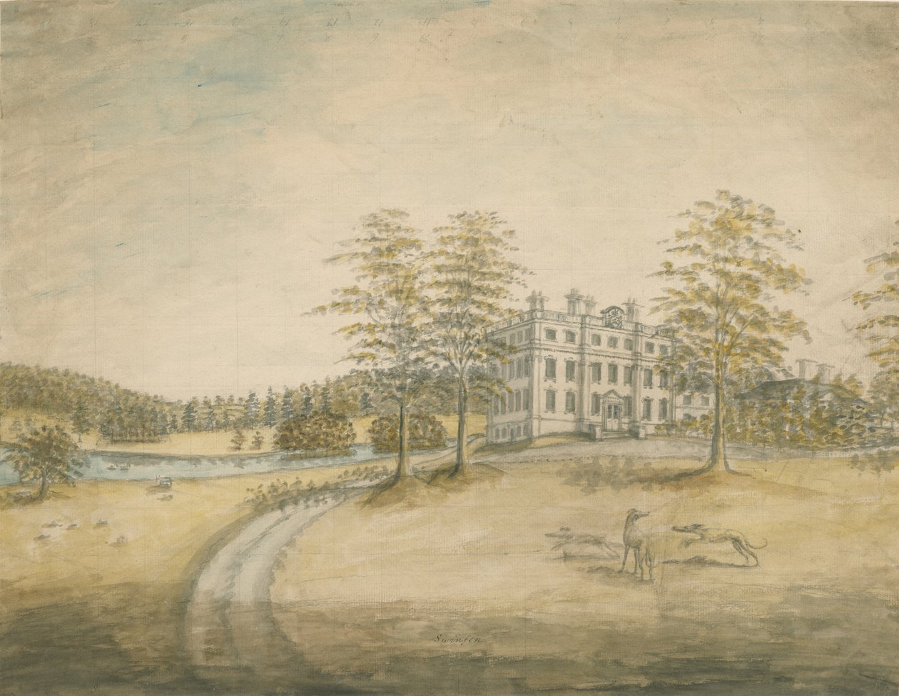 Swinfen Hall: akvarellimaalaus ja [c 1762-1798] tekijältä Stebbing Shaw