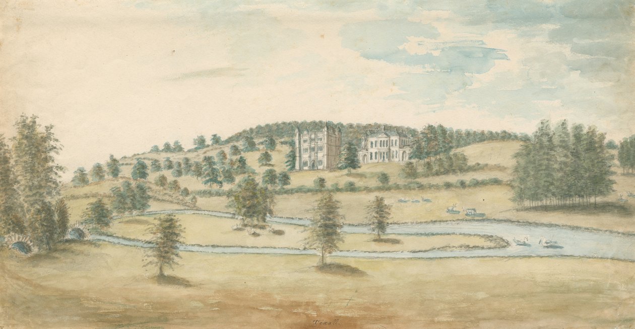 Tixall Hall ja Gatehouse: akvarellimaalaus, nd [1762-1802] tekijältä Stebbing Shaw