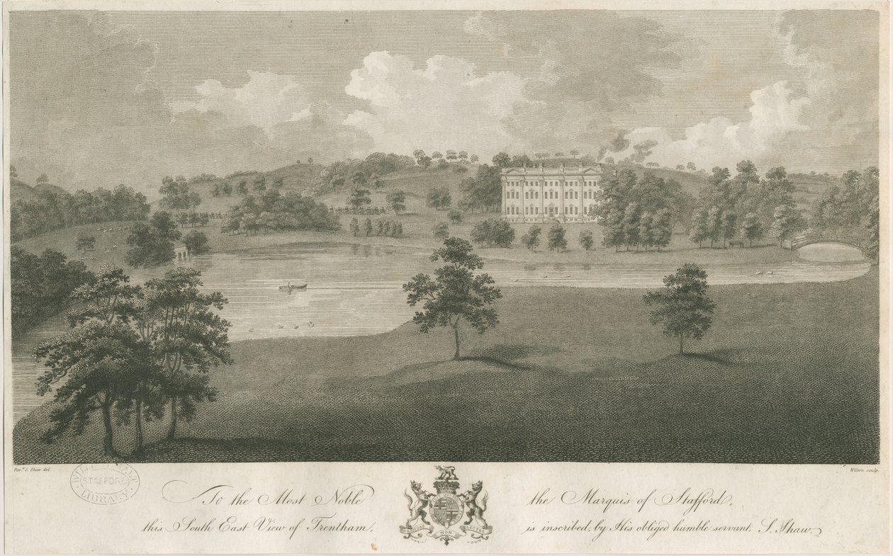 Trentham Hall: kaiverrus, nd [n. 1794] (vedos) (printti) tekijältä Stebbing Shaw