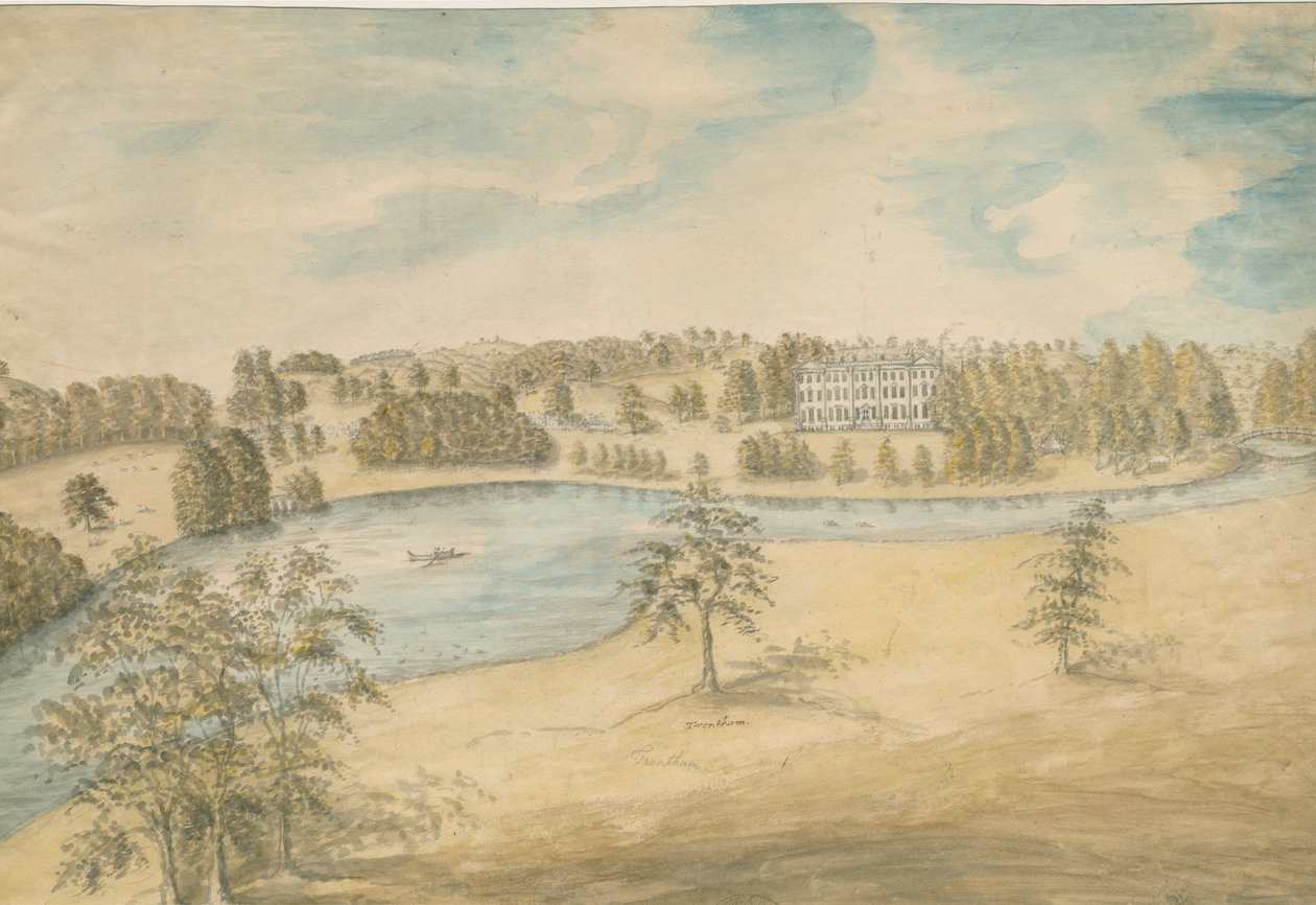 Trentham Hall: vesivärimaalaus, nd [n. 1794] (maalaus) (maalaus) tekijältä Stebbing Shaw