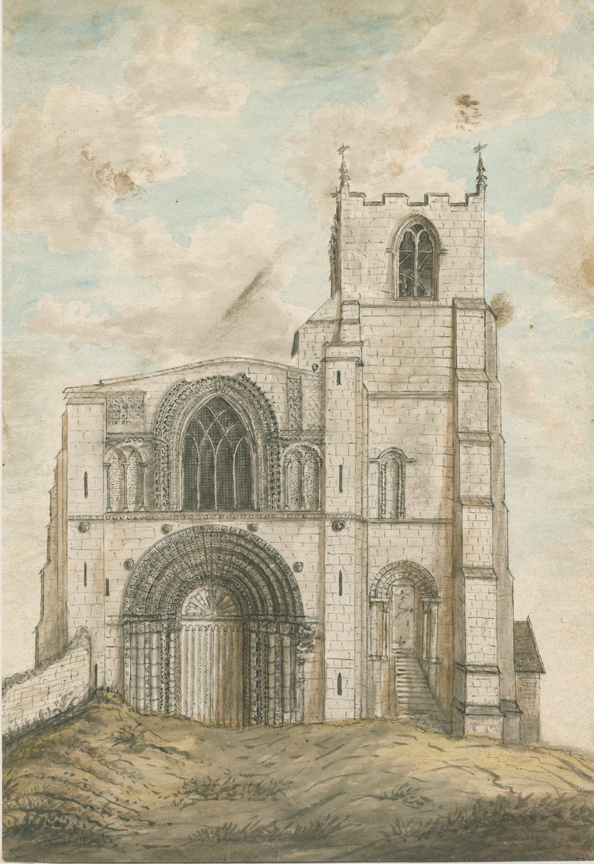 Tutbury Priory Church: akvarellimaalaus, nd [1762-1802] tekijältä Stebbing Shaw