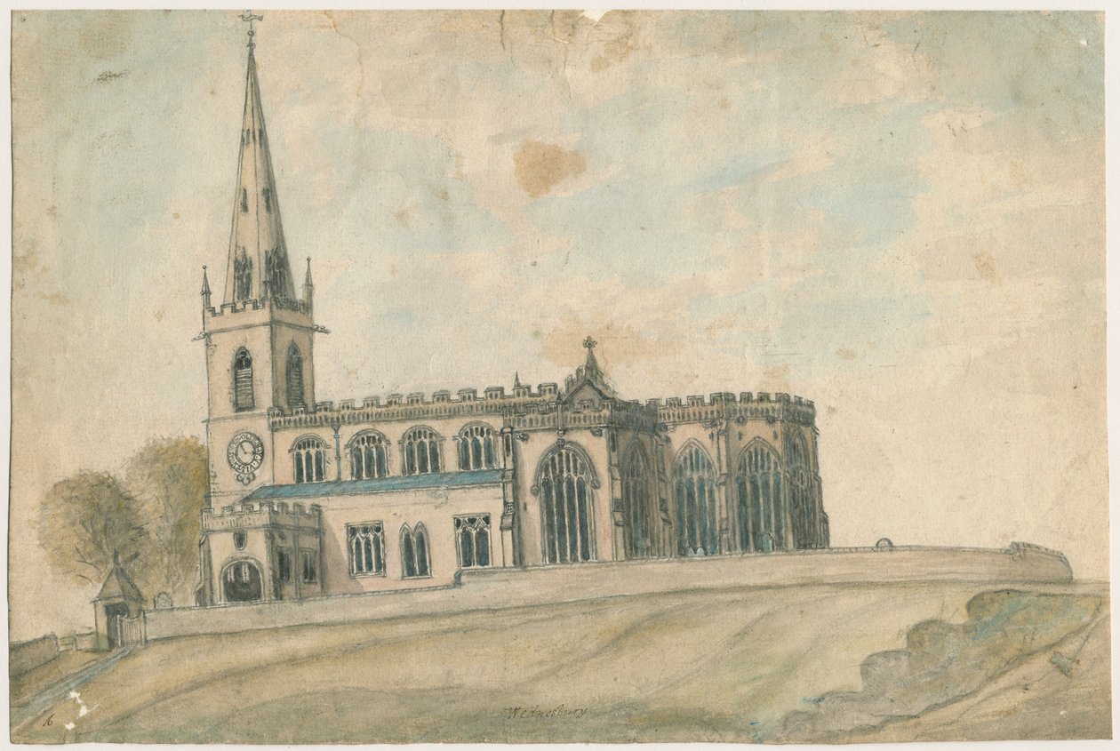 Wednesburyn kirkko: akvarellimaalaus, nd [1762-1802] tekijältä Stebbing Shaw