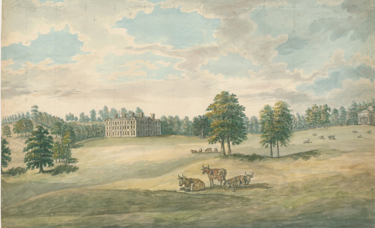 Weston-under-Lizard - Hall: akvarellimaalaus, nd [1762-1802] tekijältä Stebbing Shaw
