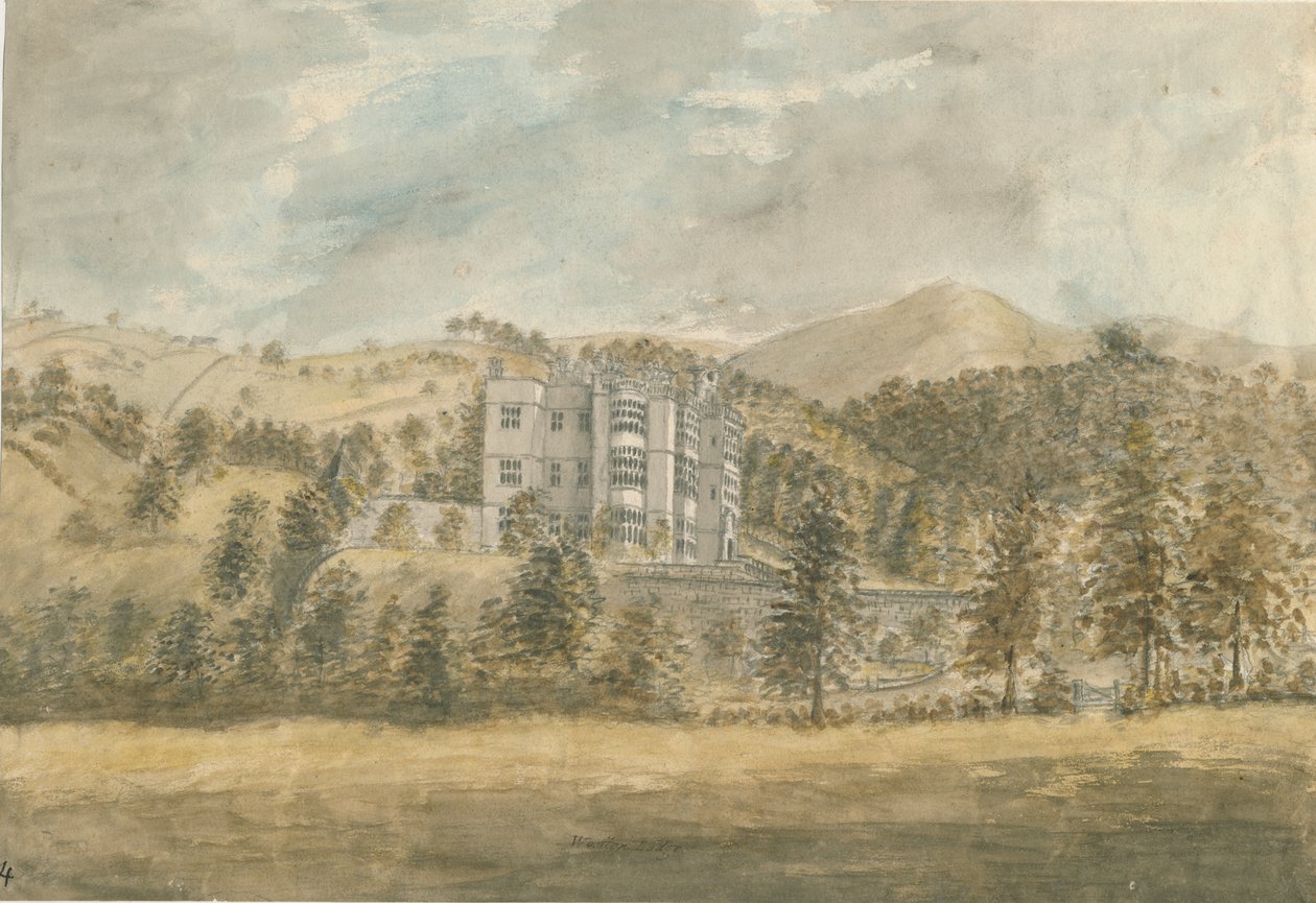 Wootton Lodge: akvarellimaalaus, nd [1794] tekijältä Stebbing Shaw