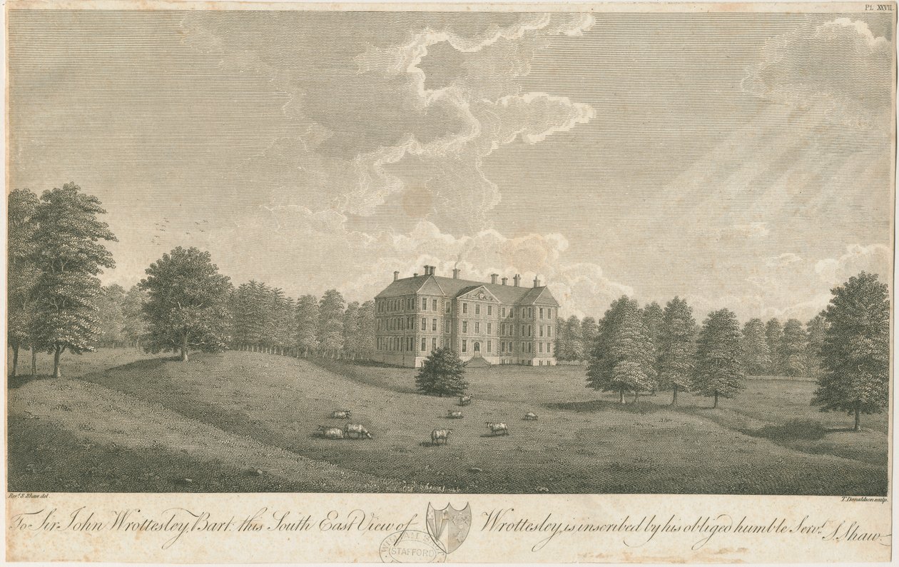 Wrottesley Hall: kaiverrus, nd [c 1798] (painettu) tekijältä Stebbing Shaw