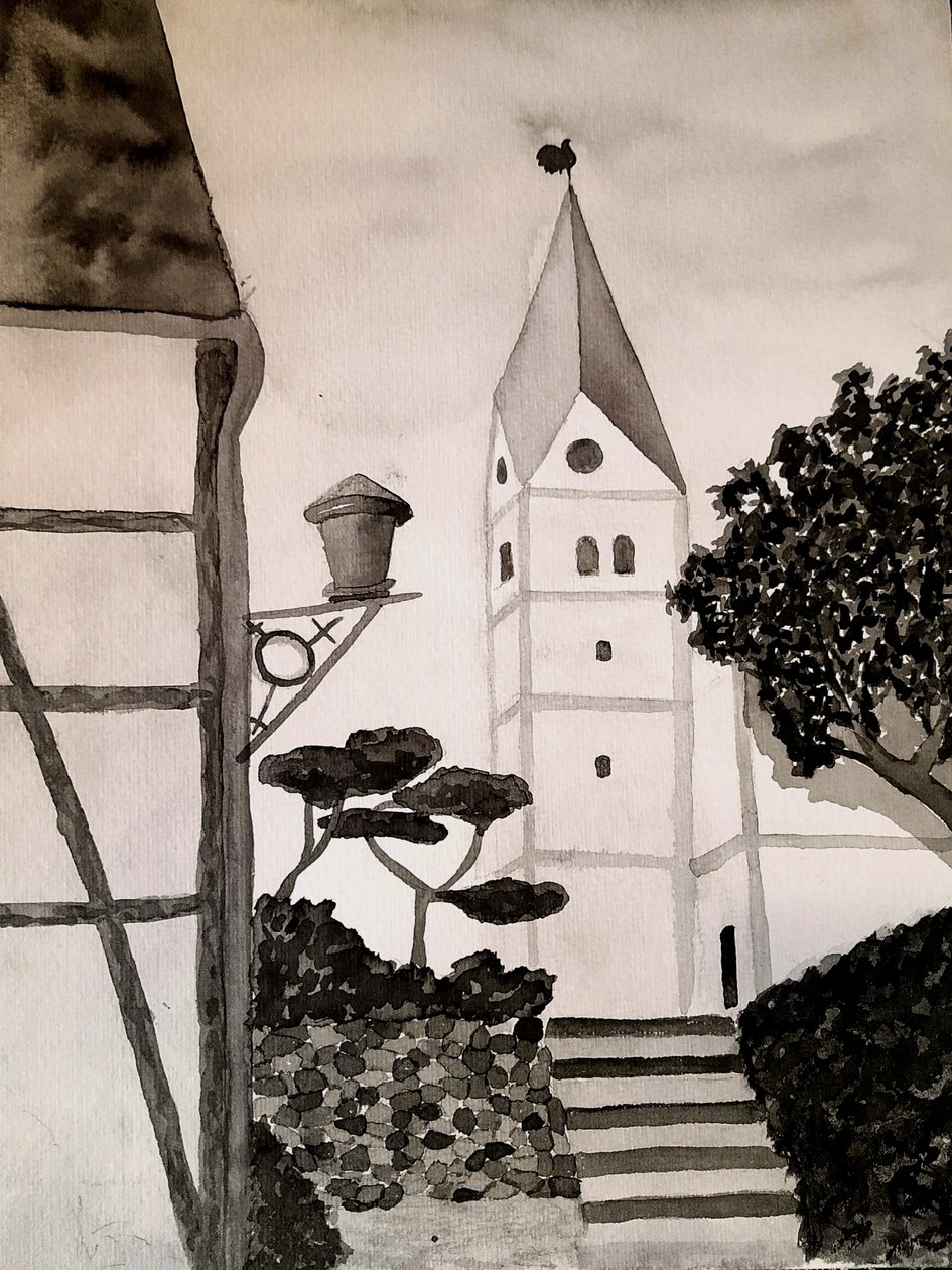 Pyhän Aegidiuksen kirkko mustavalkoisena tekijältä Steegs Art Karin