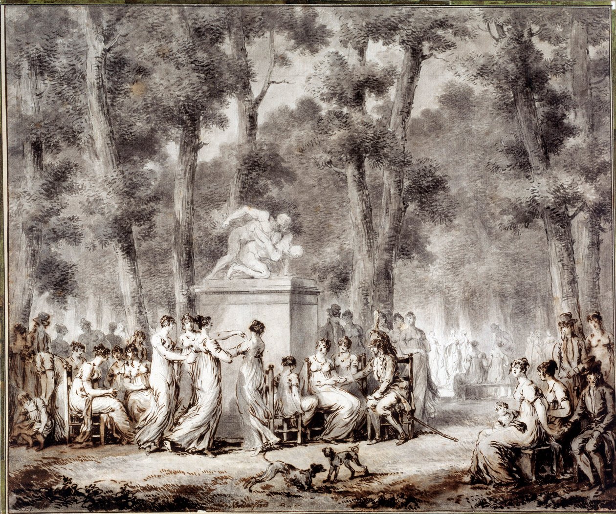 Näkymä Tuileriesin terassille vuonna 1807 Maailman uloskäynti puistoon. Jean Pierre Norblin De La Gourdainen (1745-1830) piirustus tekijältä Stefan Juliusz Norblin de la Gourdaine