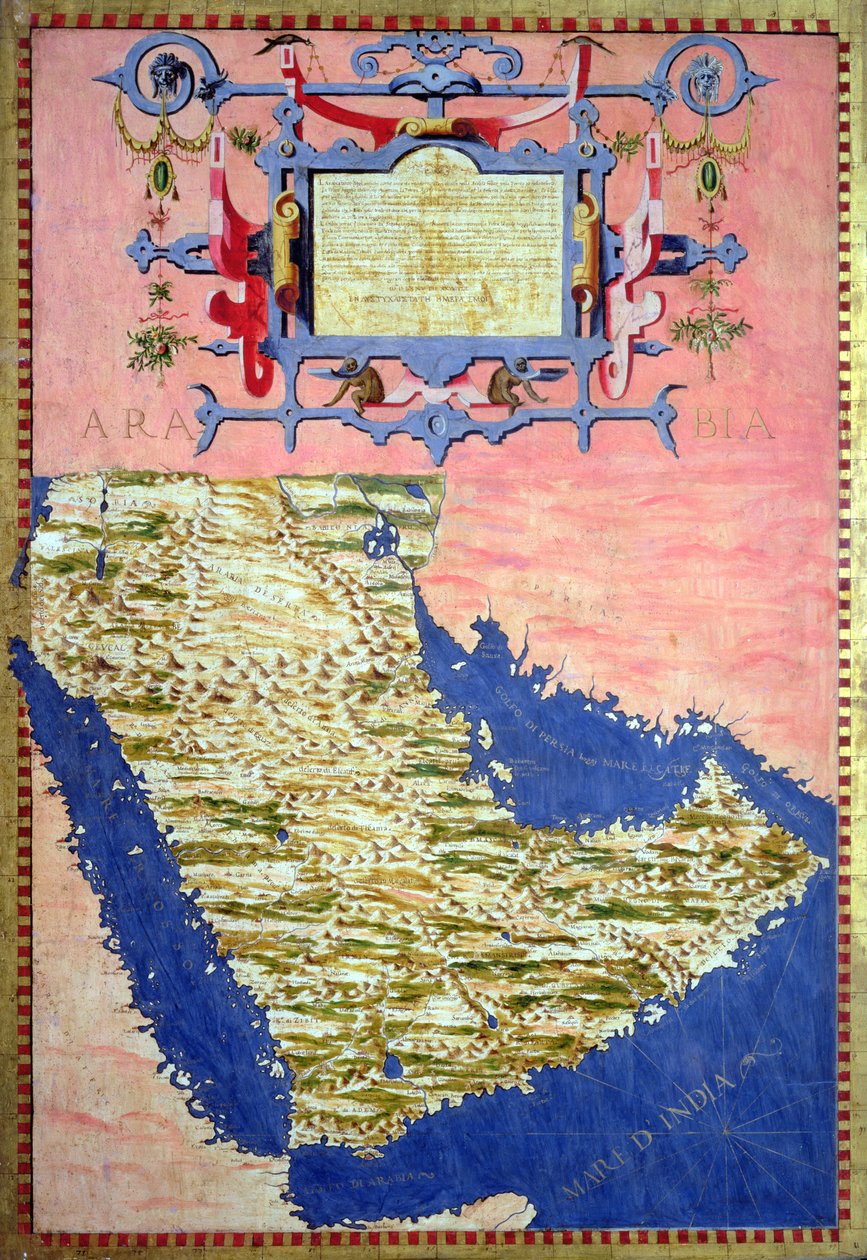 Kuudennentoista vuosisadan Arabian kartta "Sala delle Carte Geografiche" (Maantieteellisten karttojen sali) 1575:stä. tekijältä Stefano Bonsignori