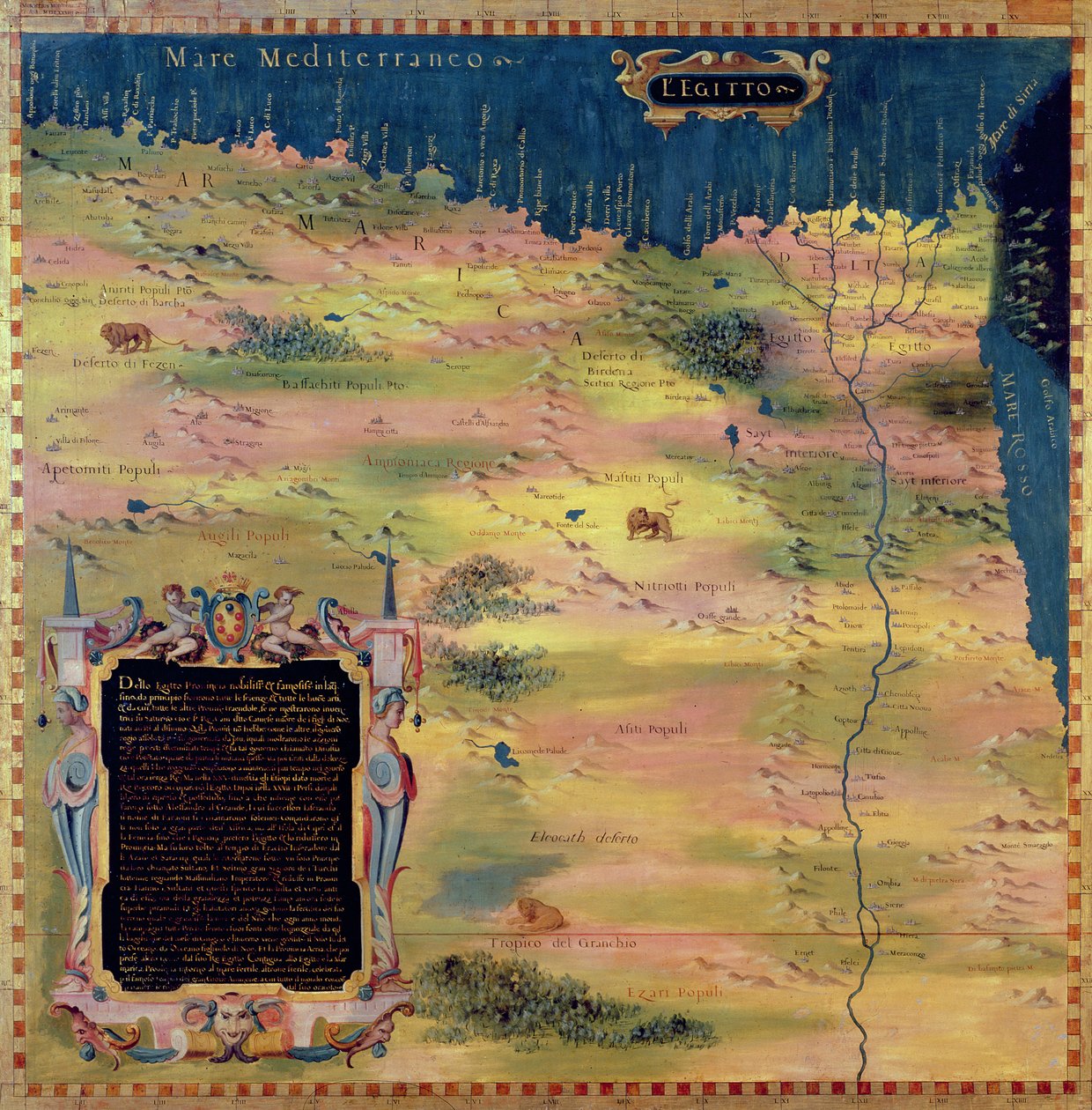 Kuudennentoista vuosisadan Egyptin kartta, "Sala delle Carte Geografiche" (Maantieteellisten karttojen sali) 1575 tekijältä Stefano Bonsignori