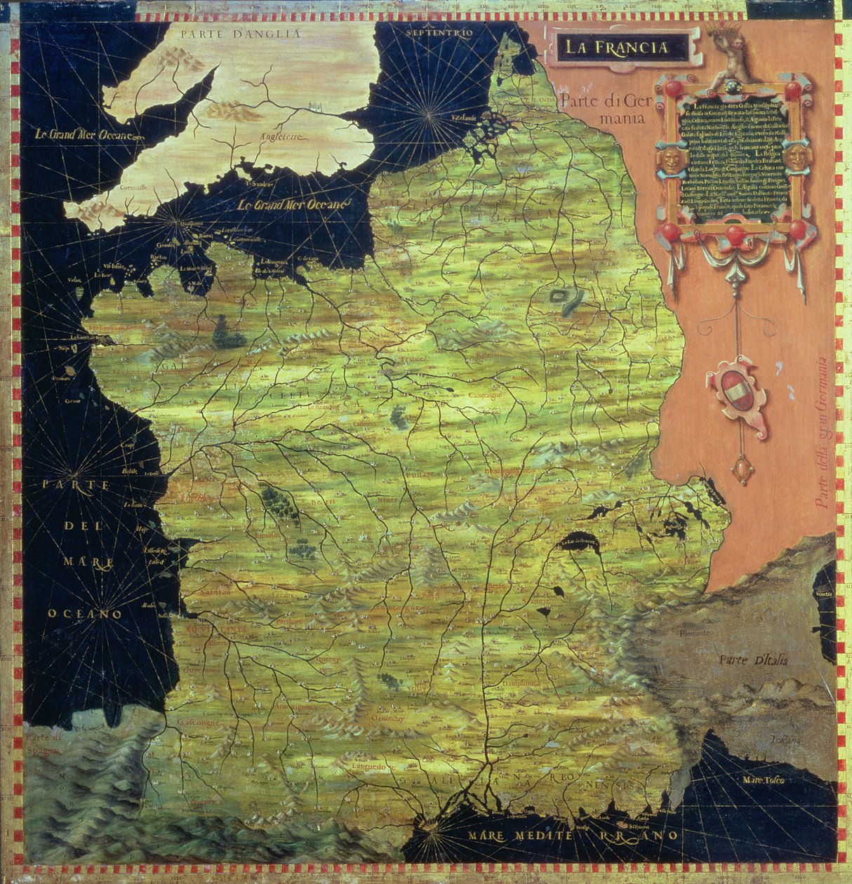Kuudennentoista vuosisadan Ranskan kartta "Sala delle Carte Geografichesta" (Maantieteellisten karttojen hallista) 1575 tekijältä Stefano Bonsignori