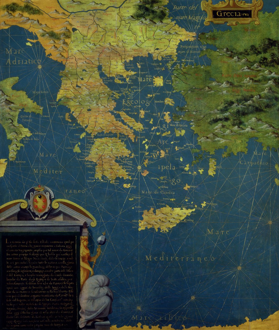 Kuudennentoista vuosisadan Kreikan kartta, "Sala delle Carte Geografiche" (Maantieteellisten karttojen sali) 1575 tekijältä Stefano Bonsignori
