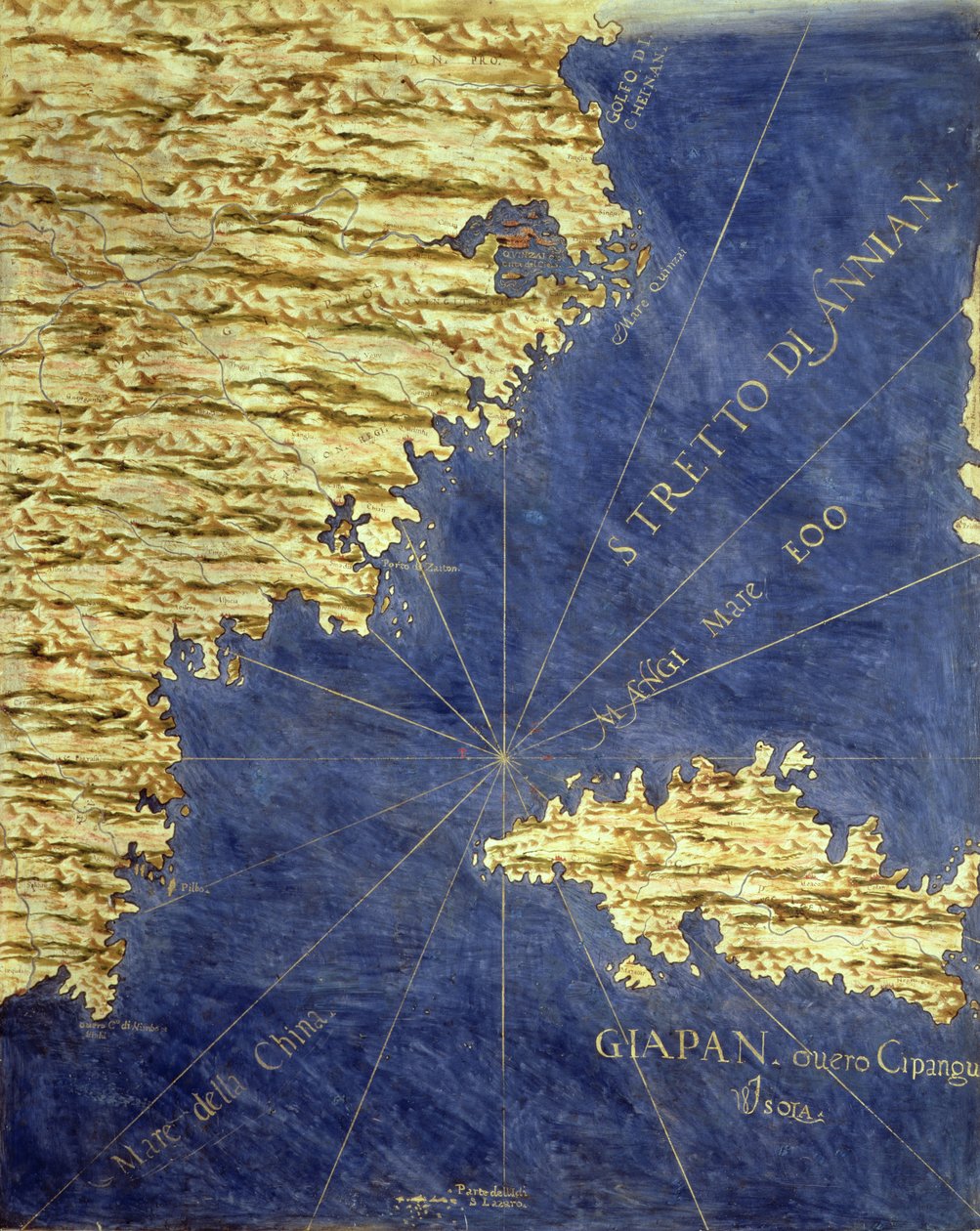 Kuudennentoista vuosisadan Japanin kartta, "Sala delle Carte Geografiche" (Maantieteellisten karttojen hallista) 1575 tekijältä Stefano Bonsignori