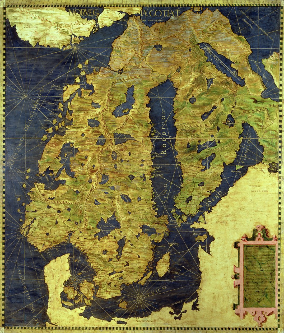 Kuudennentoista vuosisadan Skandinavian kartta, "Sala delle Carte Geografiche" (Maantieteellisten karttojen sali) 1575 tekijältä Stefano and Danti, Egnazio Bonsignori
