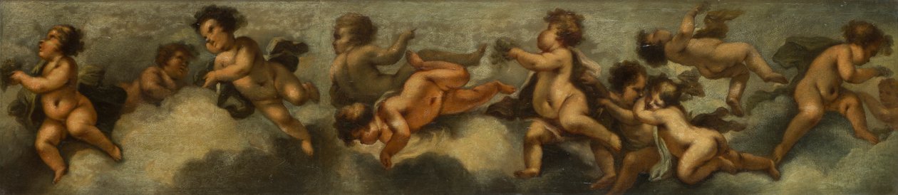Putti disporting, n.1655-72 (paperi laskettu kankaalle lasisuojalla) tekijältä Stefano (after) Magnasco
