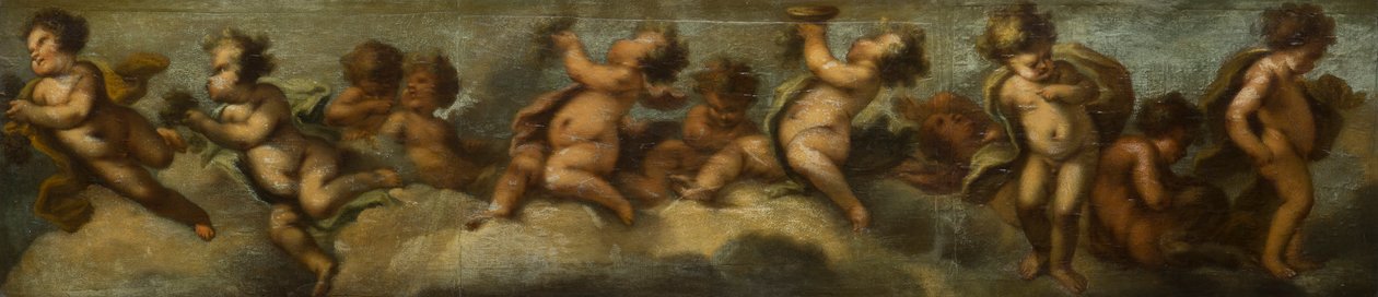 Putti disporting, n.1655-72 (paperi laskettu kankaalle lasisuojalla) tekijältä Stefano (after) Magnasco