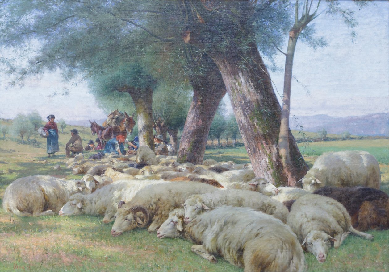Lammas levossa, noin 1900 (öljy kankaalle) tekijältä Stefano Bruzzi
