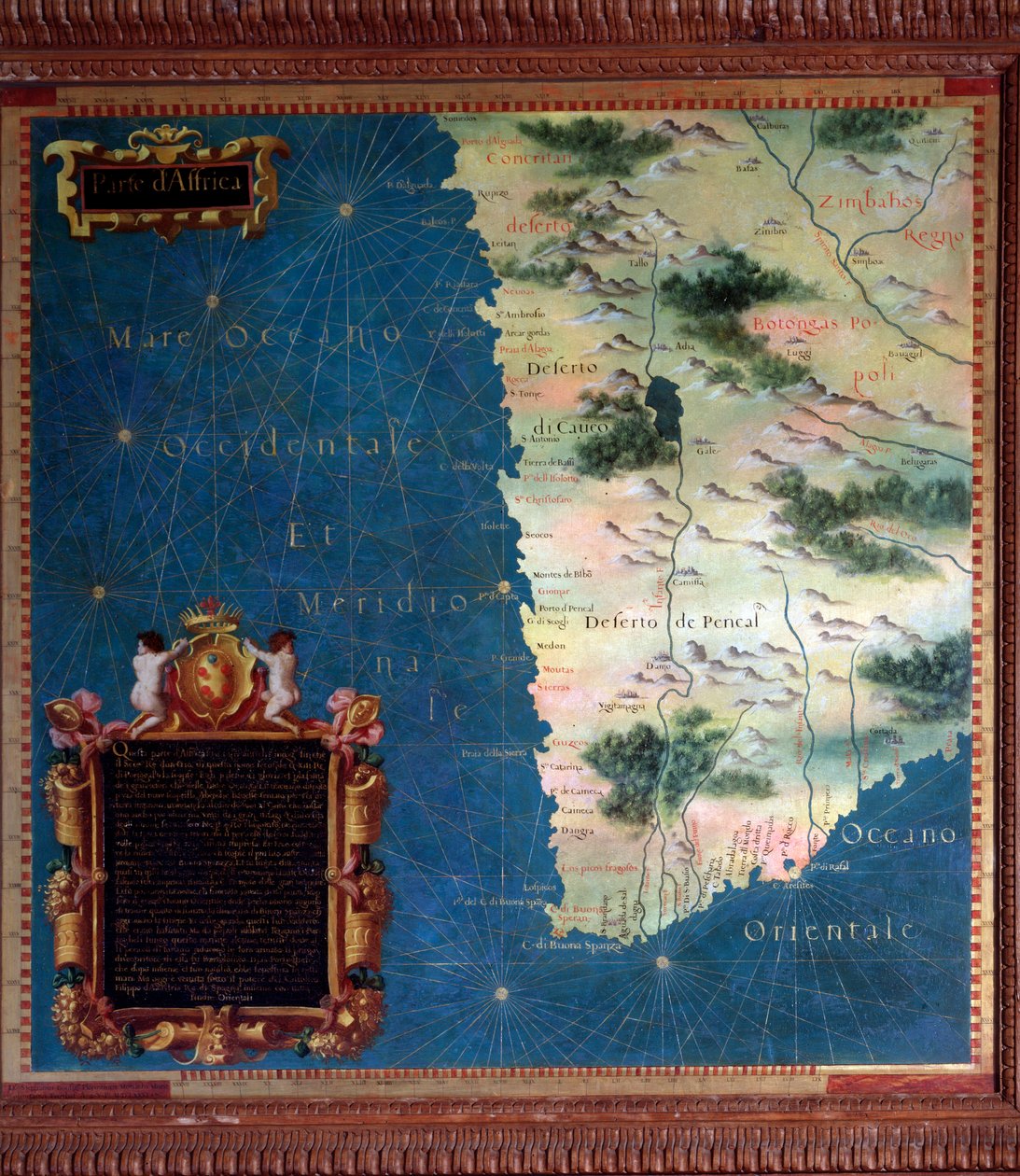 Etelä-Afrikka ja Cape of Good Esperance -kartan teki Stefano Bonsignori (? -1589) italialainen kosmografi ja taidemaalari. Noin 1581. Firenze, Palazzo Vecchio, Sala del Mappamondo tekijältä Stefano Buonsignori