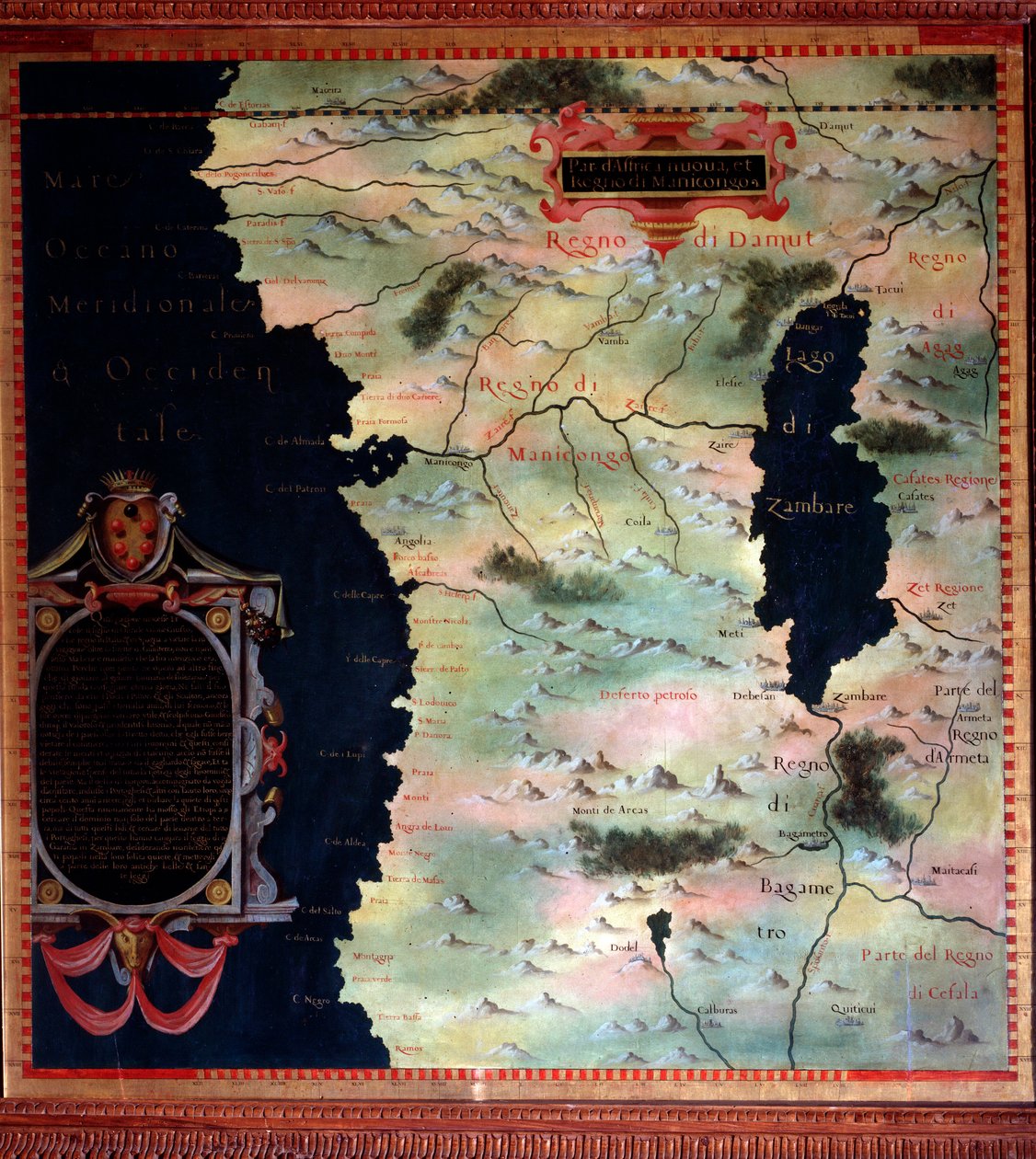 Länsi-Afrikka (Kongo ja Angola) Kartan teki Stefano Bonsignori (? -1589) italialainen kosmografi ja taidemaalari. Noin 1581. Firenze, Palazzo Vecchio, Sala del Mappamondo tekijältä Stefano Buonsignori