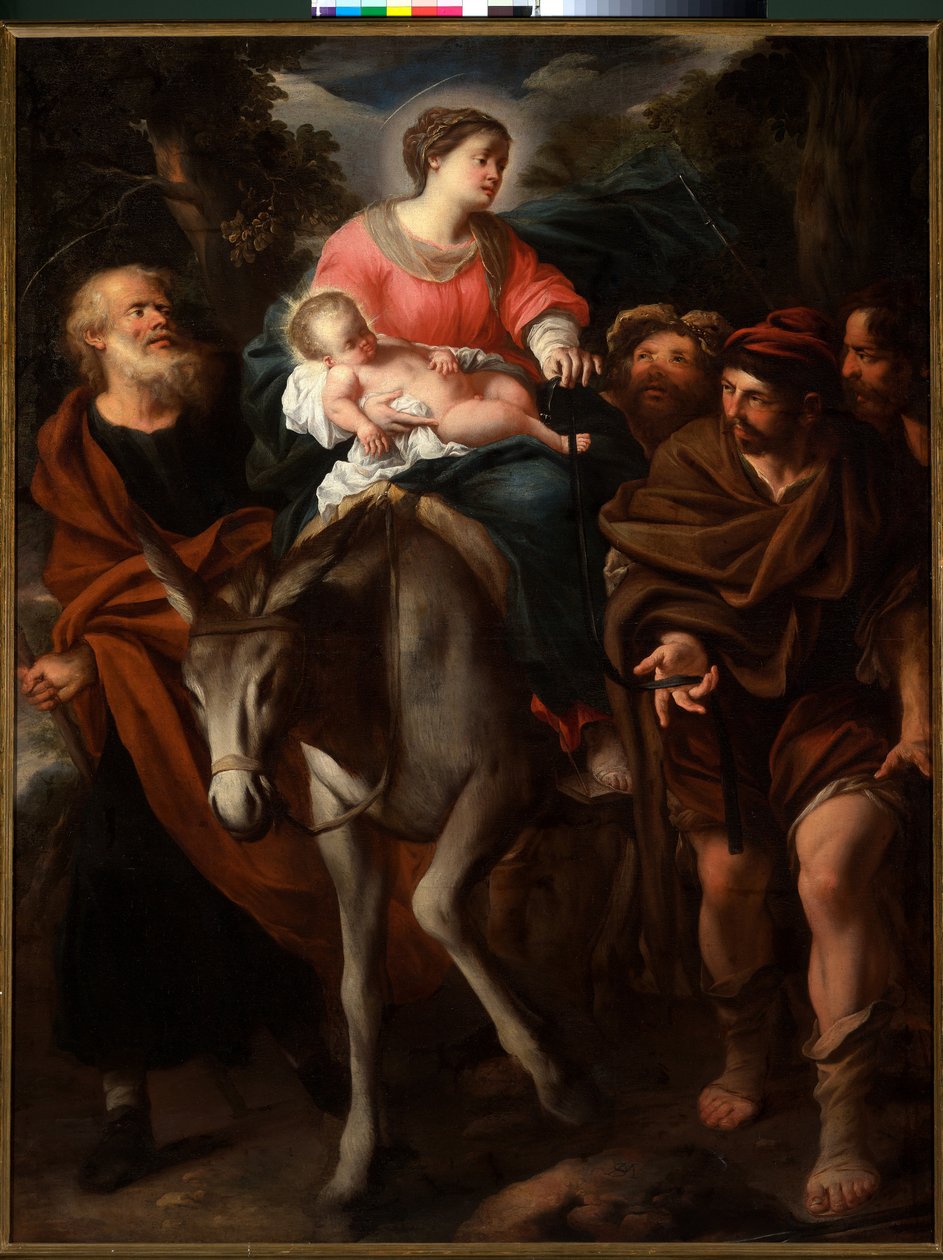 Pakeneva pyhä perhe ja varas Tito, n. 1670 (öljy kankaalle) tekijältä Stefano Magnasco
