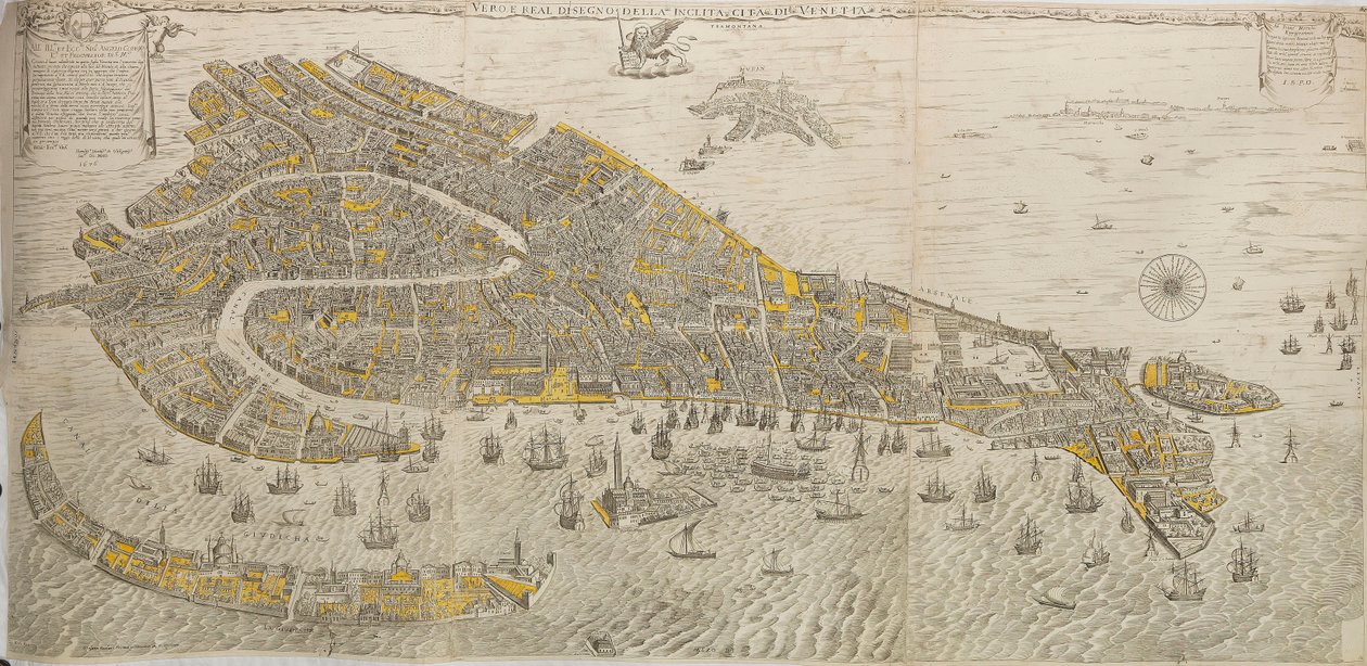 Todellinen ja todellinen piirros Venetsian kaupungista. Panoraama Venetsiaan, 1676. tekijältä Stefano Scolari