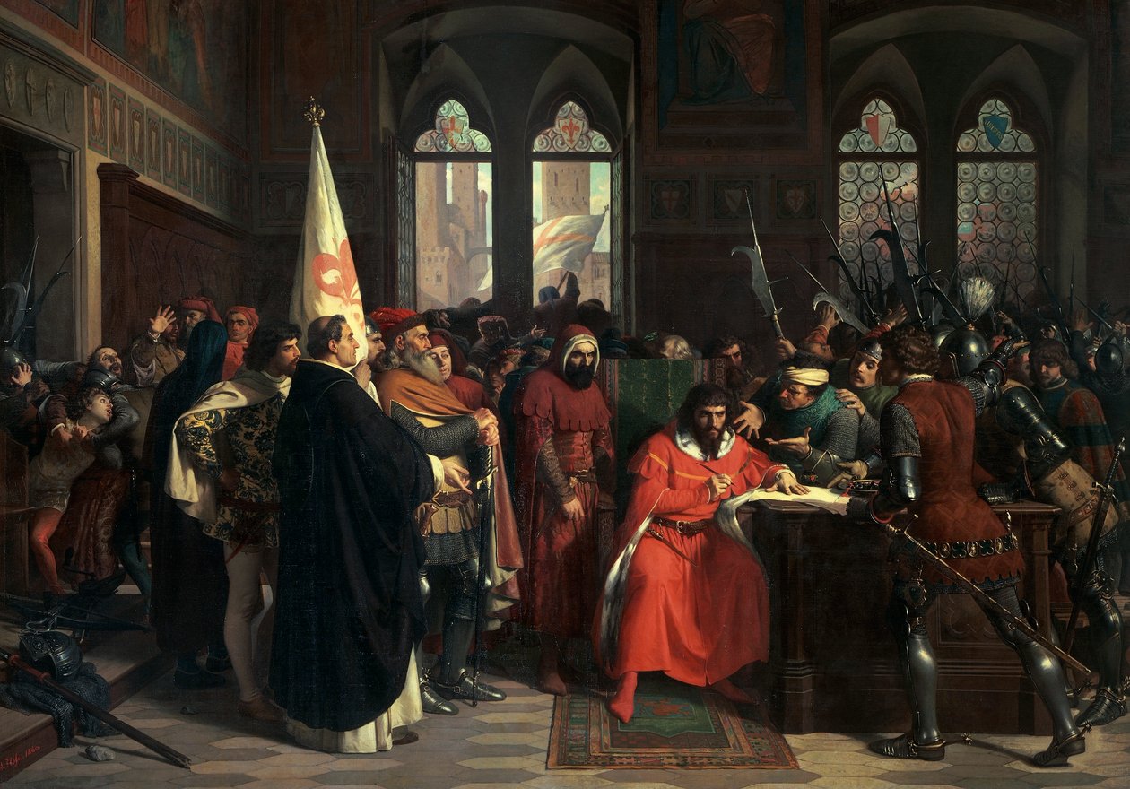 Ateenan herttuan Gautier VI Briennen karkottaminen vuonna 1343. tekijältä Stefano Ussi