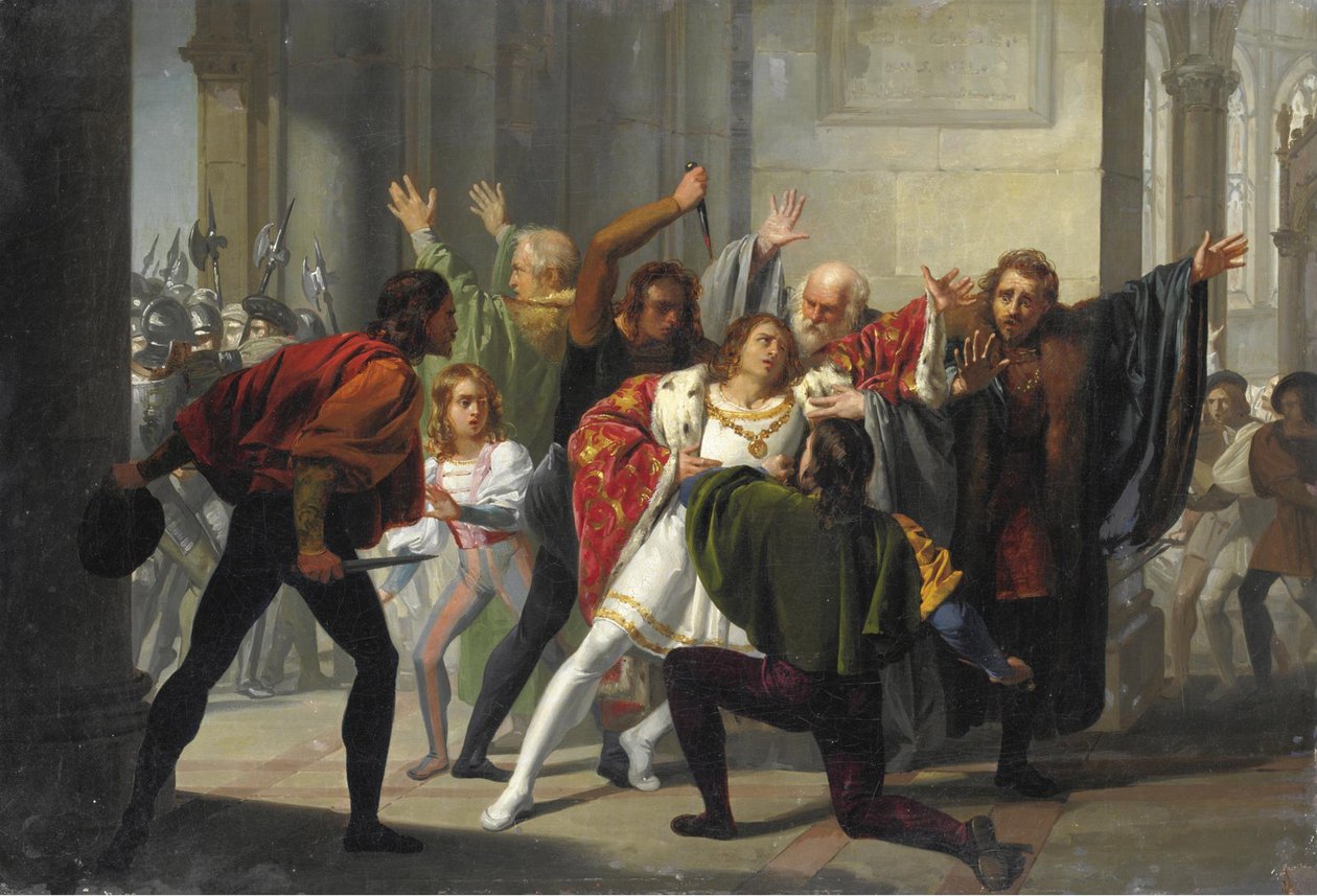 Stefano Ussin (1822-1901) Pazzi-salaliitto - Yksityinen kokoelma - ""La congiura dei Pazzi"" Pazzien salaliitto (juoni tai salaliitto) - Sunnuntaina 26. huhtikuuta 1478 Firenzessä tapahtui kahakka messun aikana katedraali tekijältä Stefano Ussi