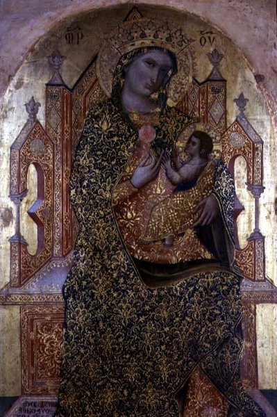 Madonna ja lapsi istuivat (tempera paneelissa) tekijältä Stefano Veneziano