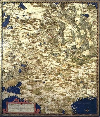 1500-luvun Venäjän kartta, "Sala delle Carte Geografiche" (Maantieteellisten karttojen sali) 1575 (öljy paneelille) tekijältä Stefano and Danti Egnazio Bonsignori