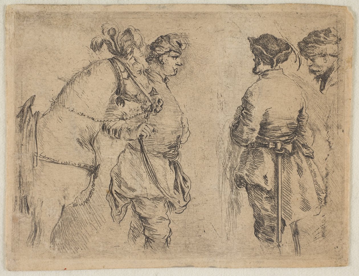 Napa, joka pitää hevosta suitsista, n. 1662. tekijältä Stefano della Bella