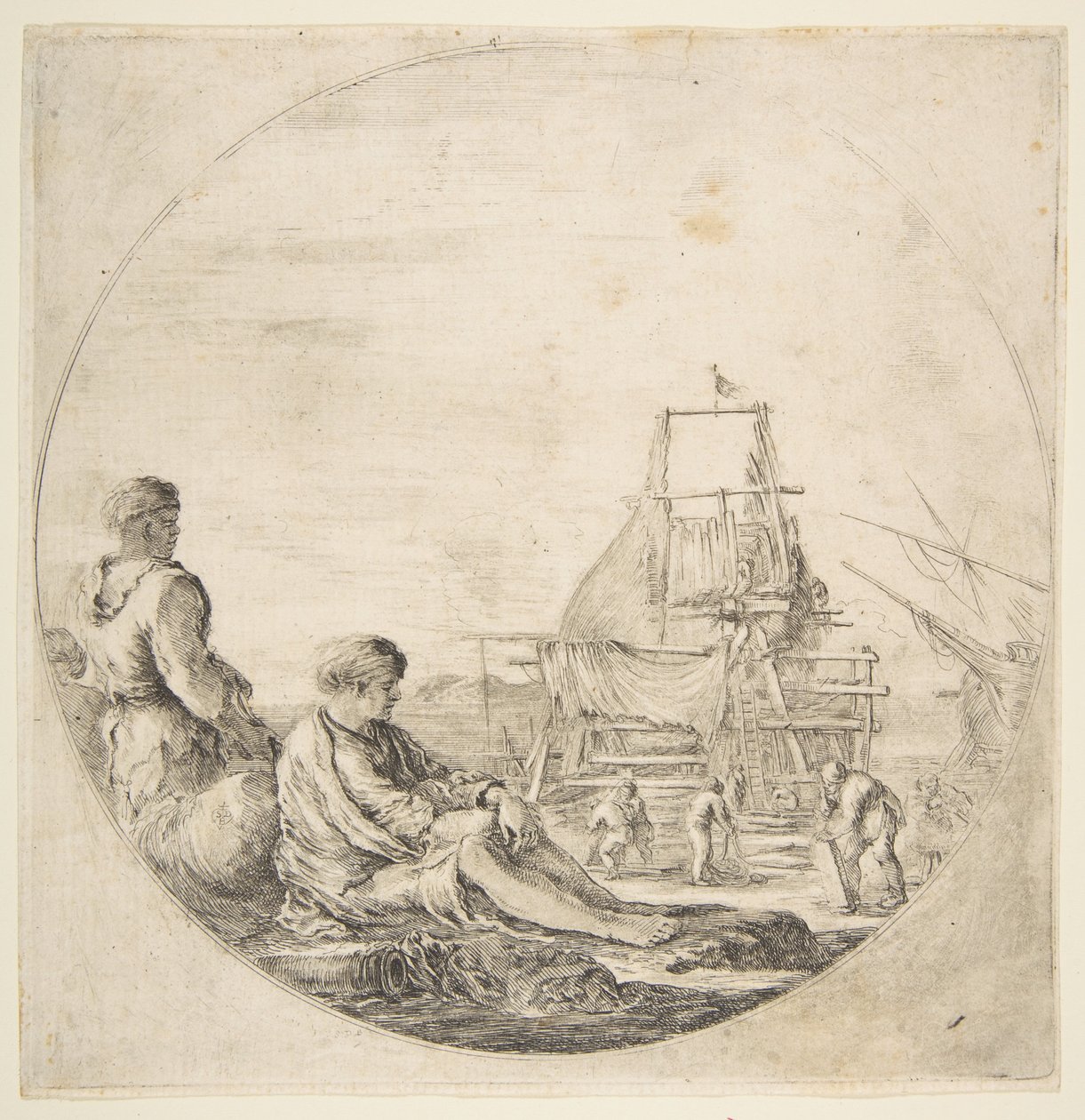 Istuva valkoinen merimies, seisova musta merimies, n. 1660. tekijältä Stefano della Bella