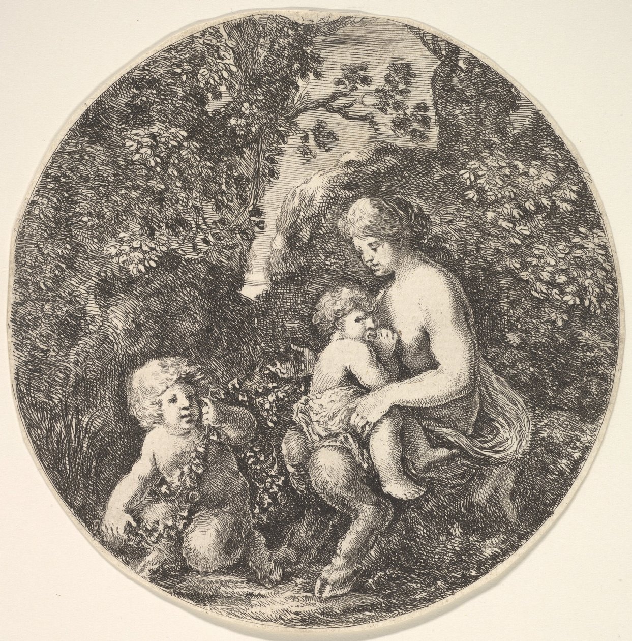 Naissattyyri imettää lasta oikealle, kääntynyt vasemmalle, satyyrilapsi..., 1639. tekijältä Stefano della Bella