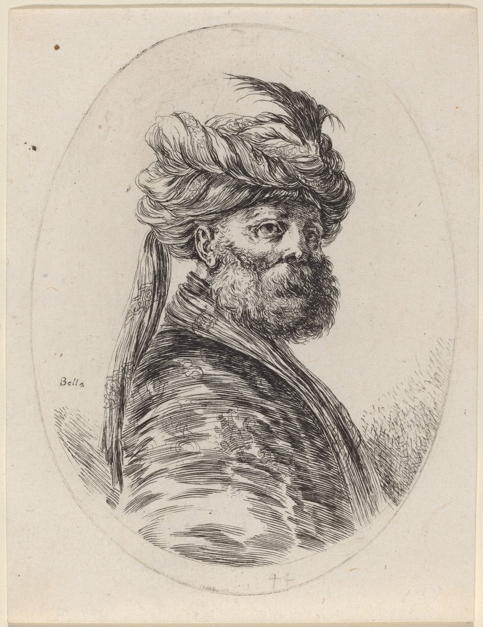 Moro barbut amb un turbant de plomes i un vel, girat a la dreta, 1649-1650. finlandès tekijältä Stefano della Bella