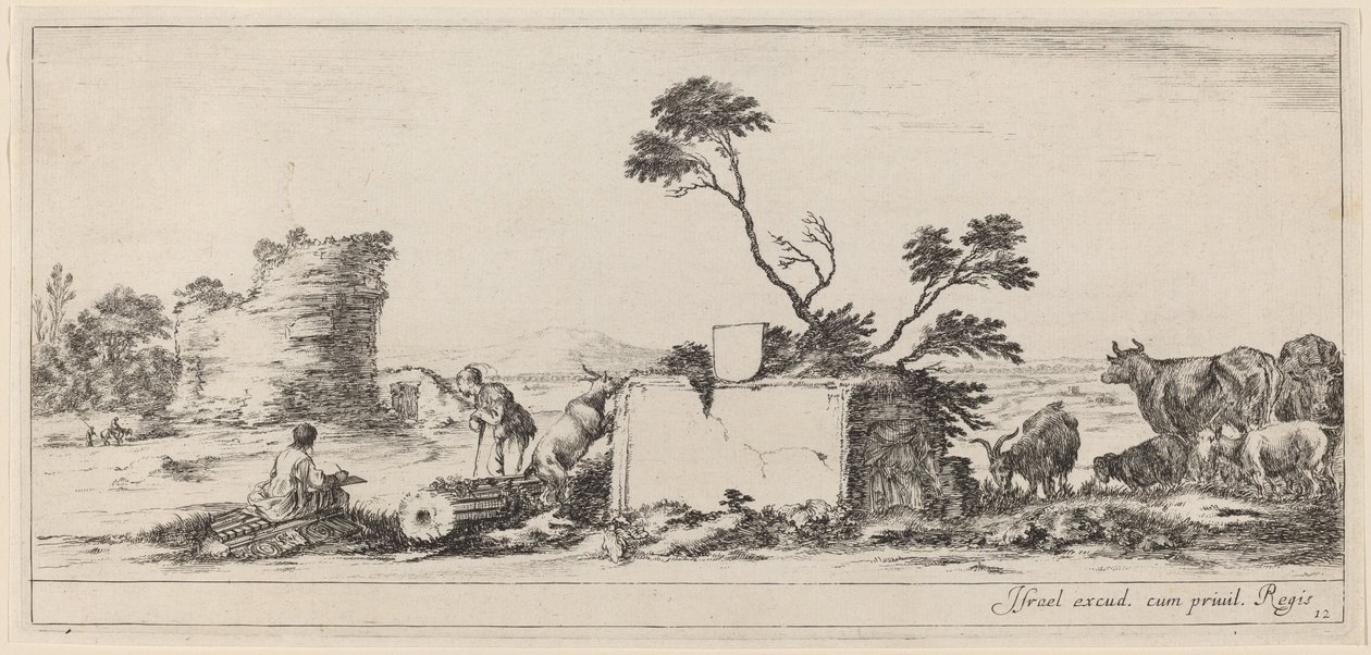 Campagna-kohtaus taiteilijapiirroksen kanssa, vuonna 1647 tai ennen. tekijältä Stefano della Bella