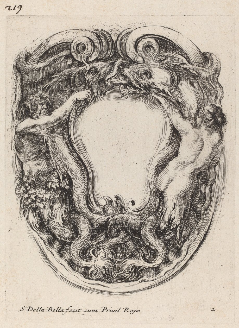 Cartouche Tuetut Triton ja Siren tekijältä Stefano della Bella