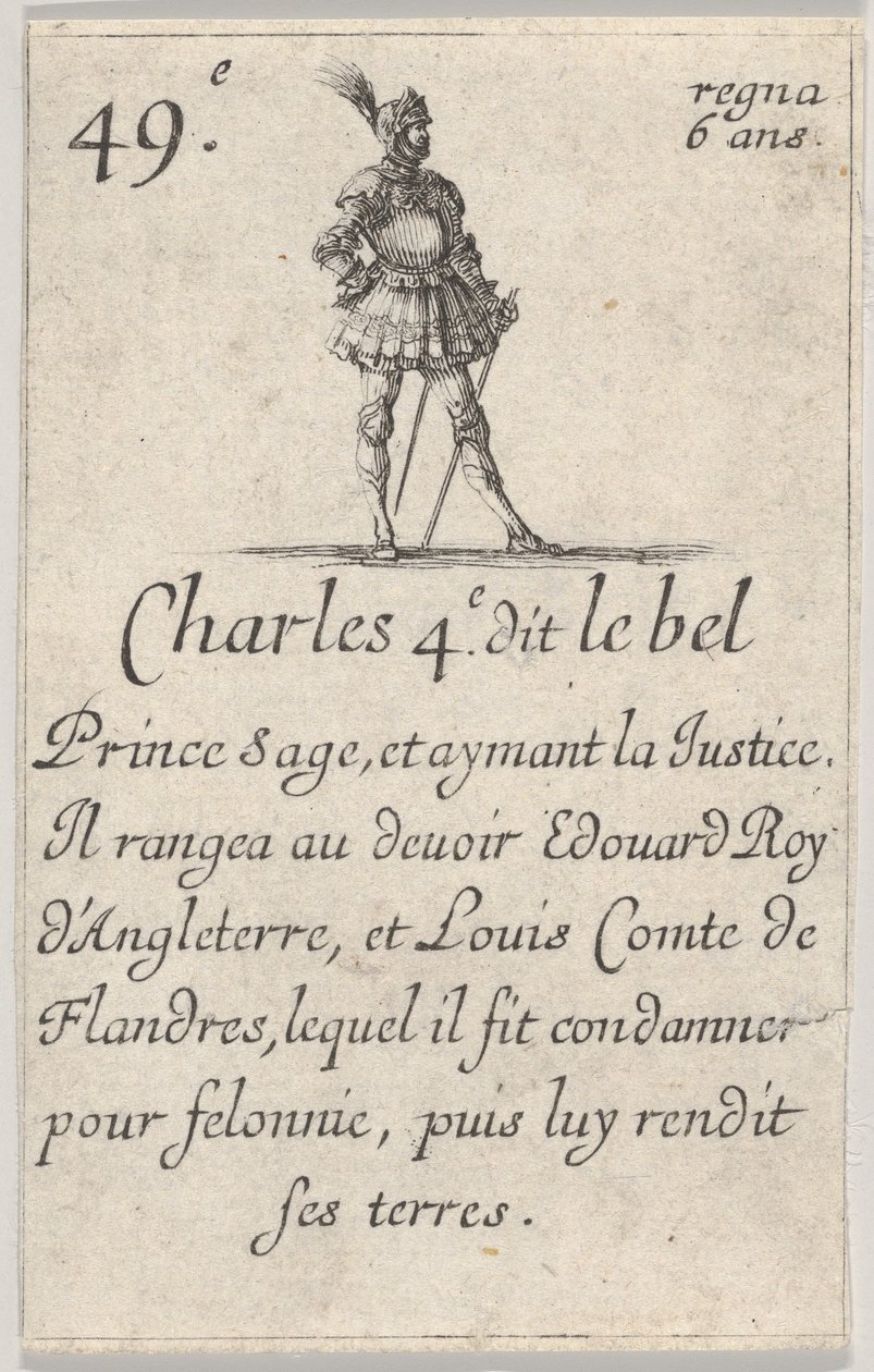 Charles 4.e- dit le bel Prince sage..., Game of the Kings of France Jeu des Rois..., 1644. tekijältä Stefano della Bella