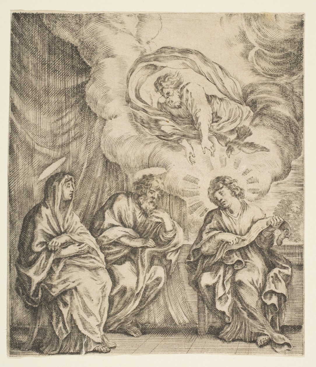 Jeesus-lapsi selittää kirjoituksia äidilleen ja Pyhälle Joosefille, n. 1627. tekijältä Stefano della Bella