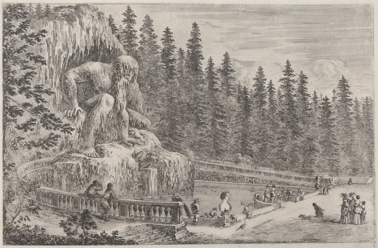 Apenniinien kolossaalinen patsas, luultavasti 1653. tekijältä Stefano della Bella
