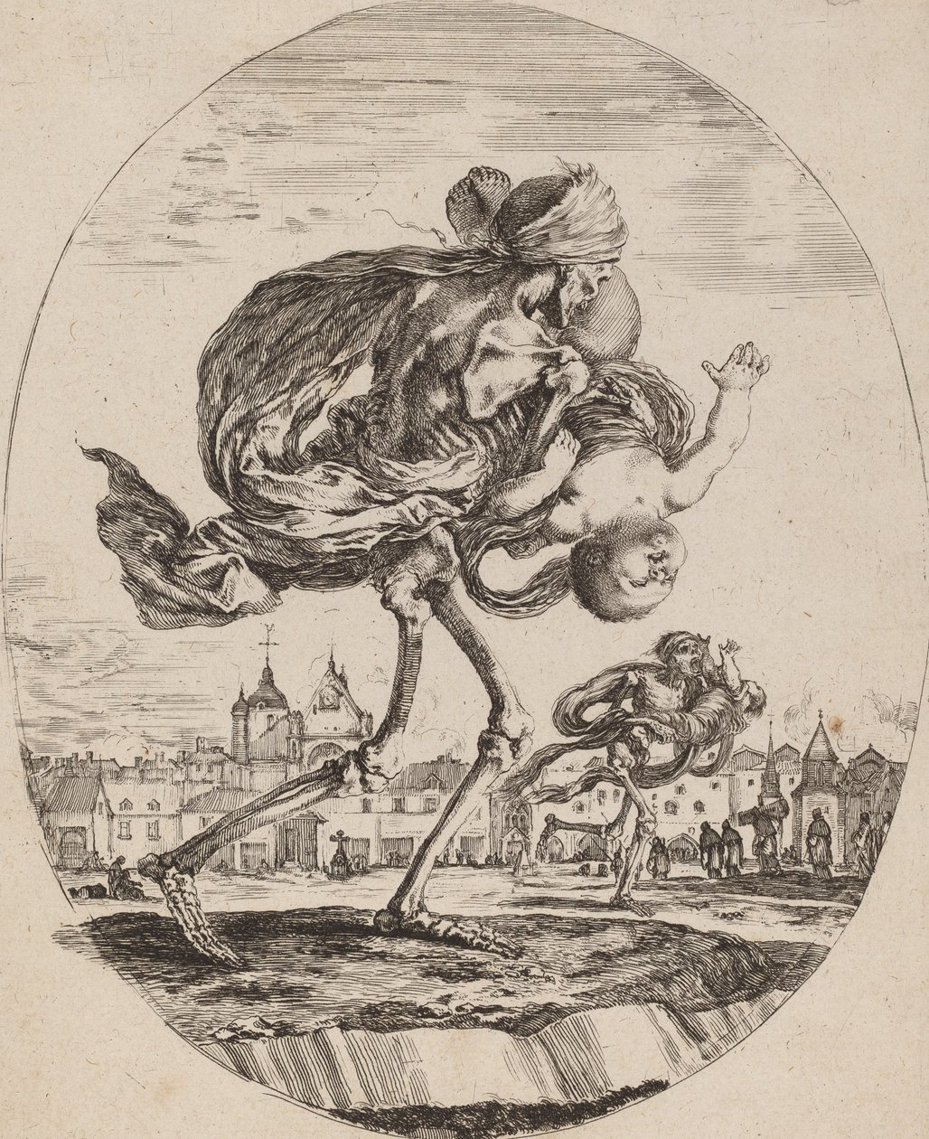 Kuolema kantoi lasta oikealle, luultavasti 1648. tekijältä Stefano della Bella