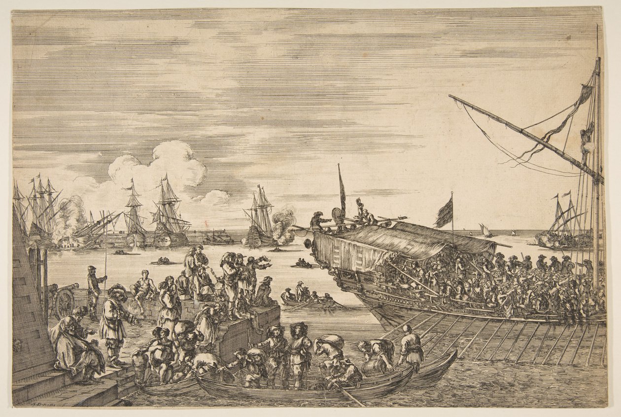 Keittiön lähtö Livornon satamasta osoitteesta Näkymät Livornon satamaan ..., 1654-55. tekijältä Stefano della Bella