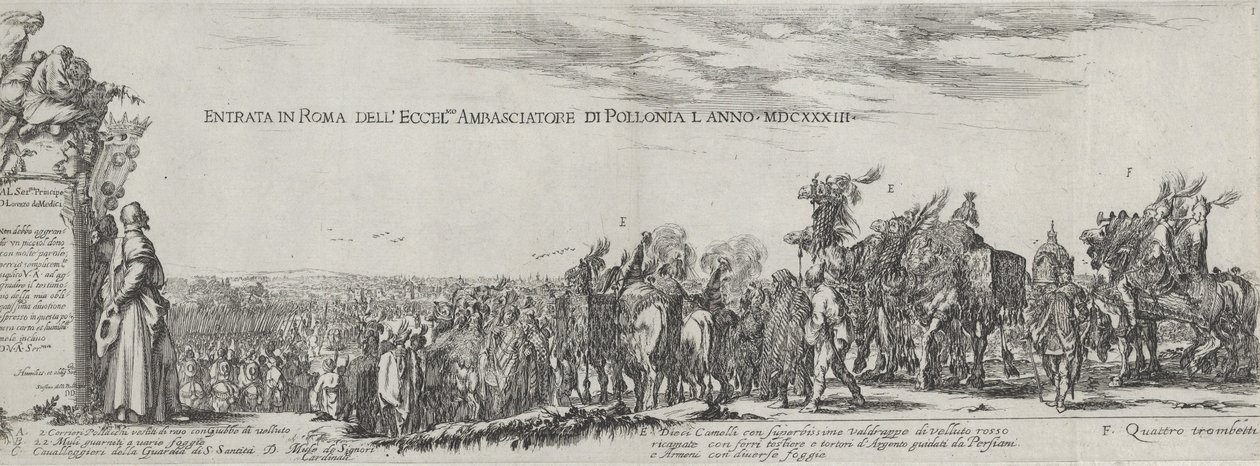 Puolan suurlähettilään saapuminen Roomaan, 1633. tekijältä Stefano della Bella