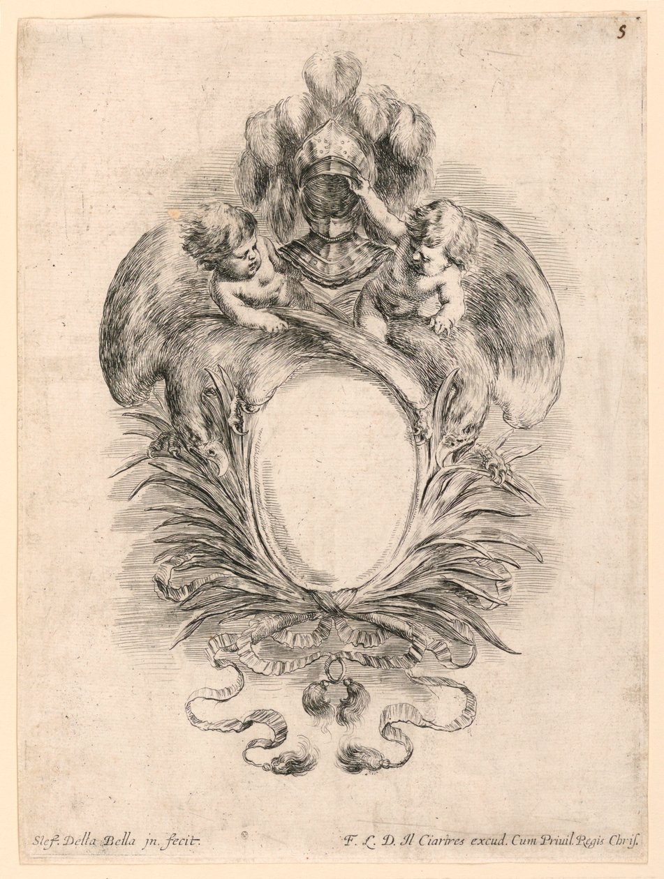 Escutcheon, No. 5 "Kokoelma erilaisia ​​mielijohteita ja yhdeksän kansioiden ja koristeiden keksintöä" tekijältä Stefano della Bella