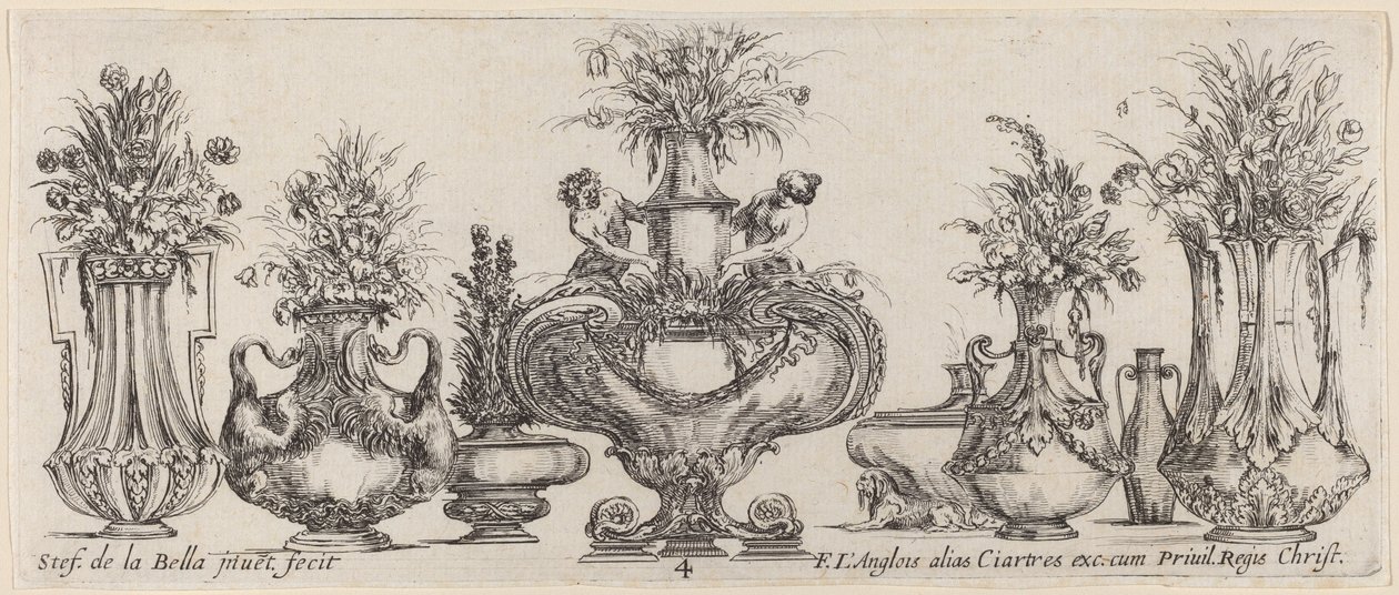 Upeita maljakoita, luultavasti vuodelta 1646. tekijältä Stefano della Bella