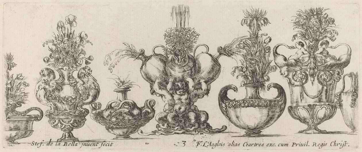 Upeita maljakoita, luultavasti vuodelta 1646. tekijältä Stefano della Bella