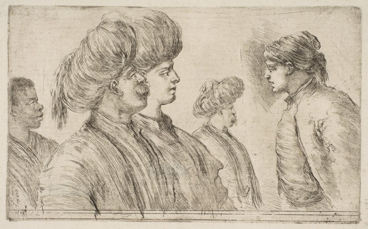 Neljä turkkilaista ja musta mies, n. 1662. tekijältä Stefano della Bella