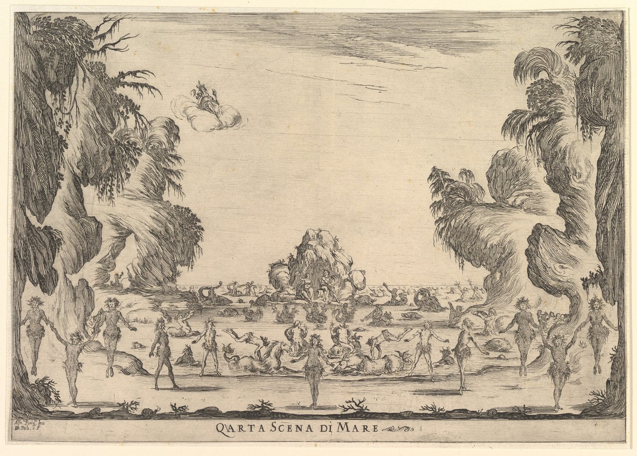 Neljäs kohtaus, meri, jumalten häät Le nozze degli Dei, 1637. tekijältä Stefano della Bella