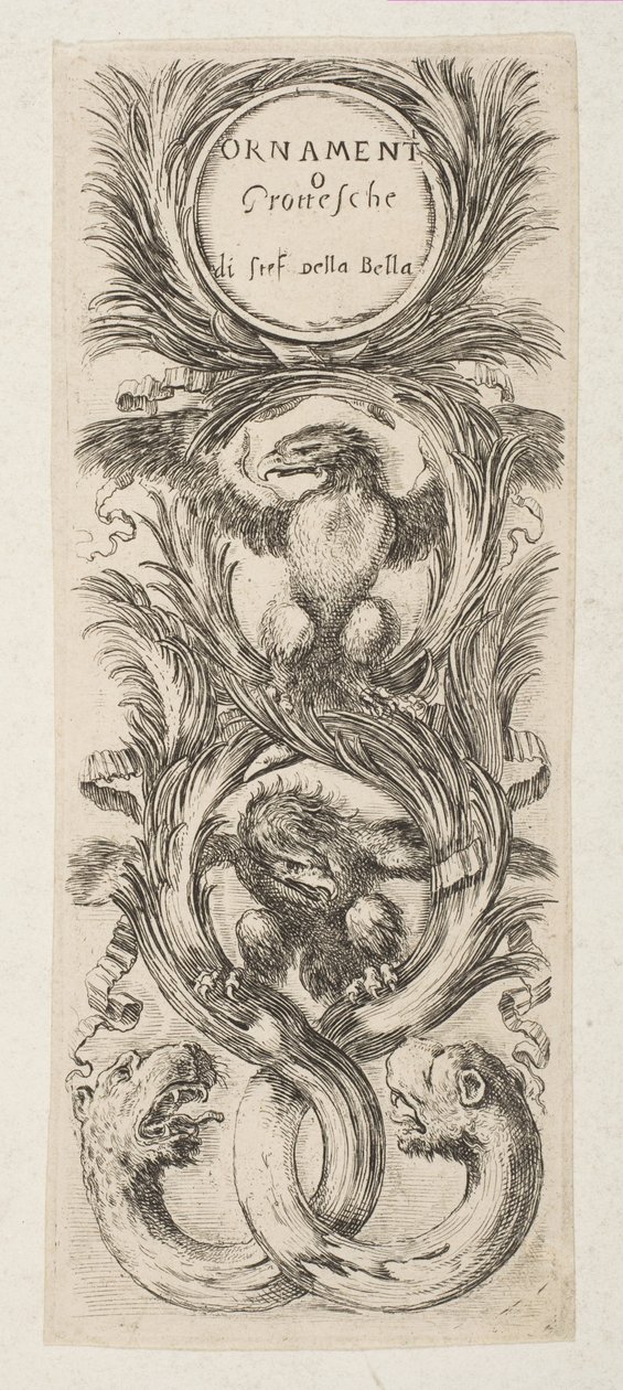 Etupuoli: Ornamentteja tai groteskeja, n. 1653. tekijältä Stefano della Bella