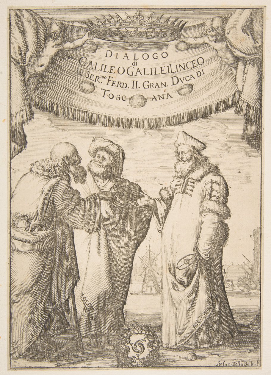 Galileo Galilein Dialoguen etukappale, 1632. tekijältä Stefano della Bella