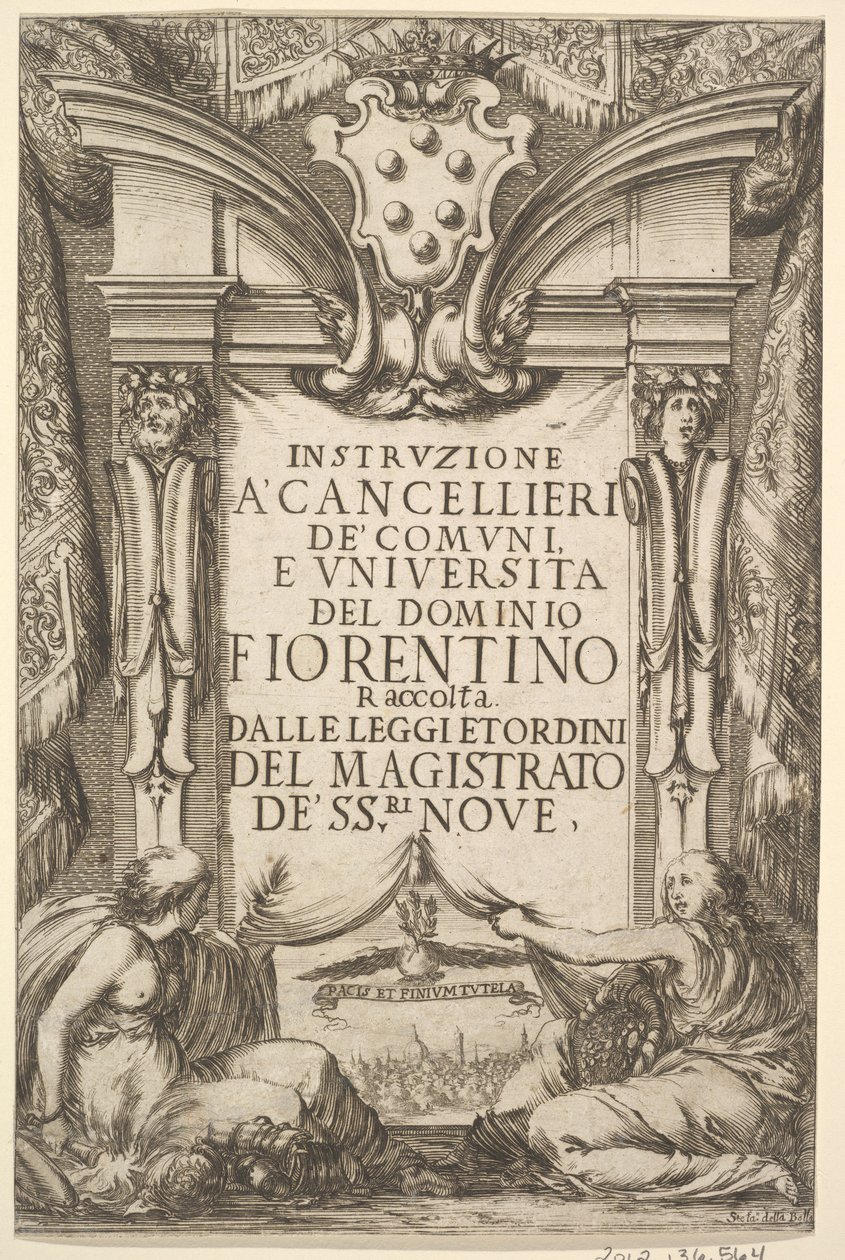 Kanslerin ohjeiden etukappale Instruzione a Cancellieri: Medici coat ..., 1635. tekijältä Stefano della Bella