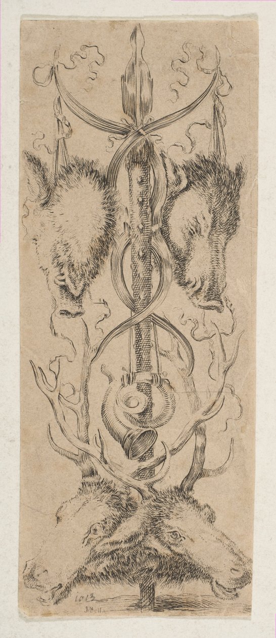 Metsästyspalkinto polttarin päillä pohjassa, n. 1653. tekijältä Stefano della Bella